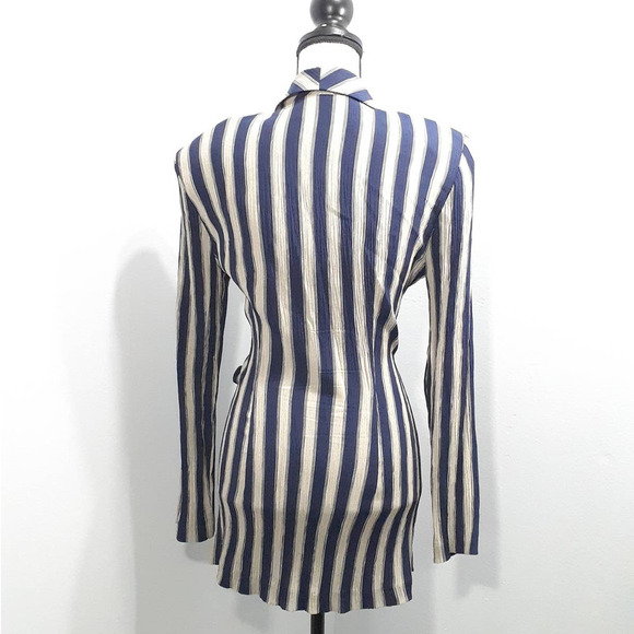 Navy and White Striped Wrap Blouse - Picture 5 of 7